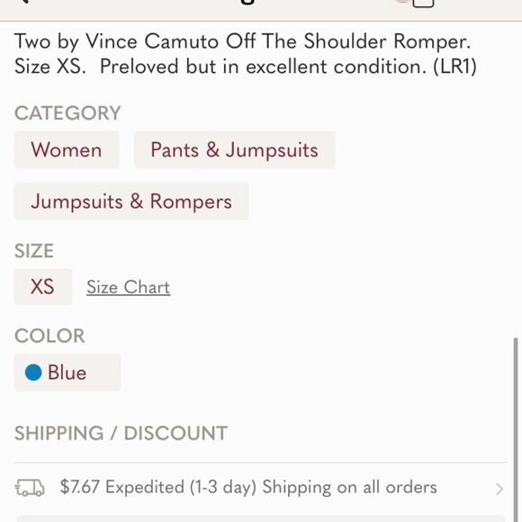 Two by Vince Camuto Romper Size XS - Picture 6 of 6